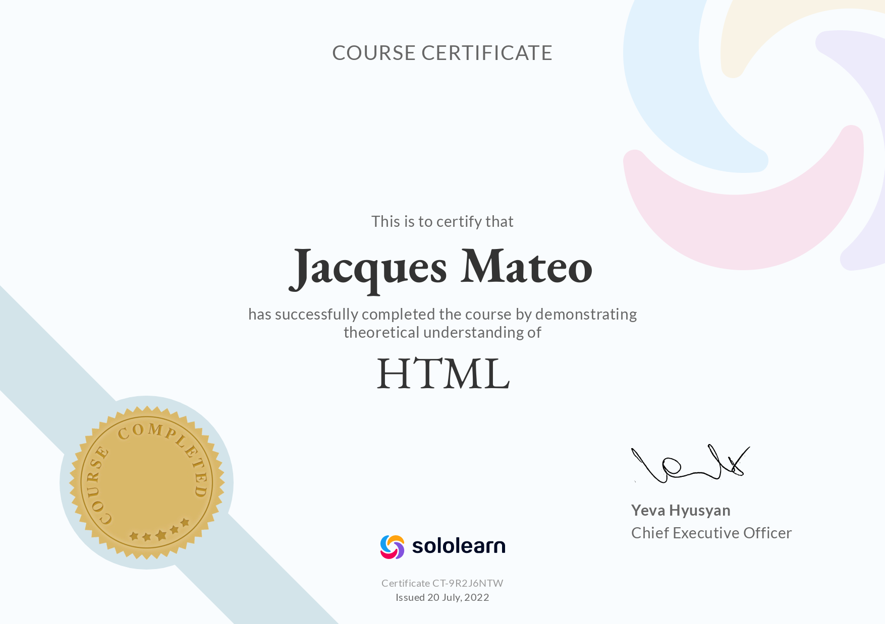 Certificat HTML